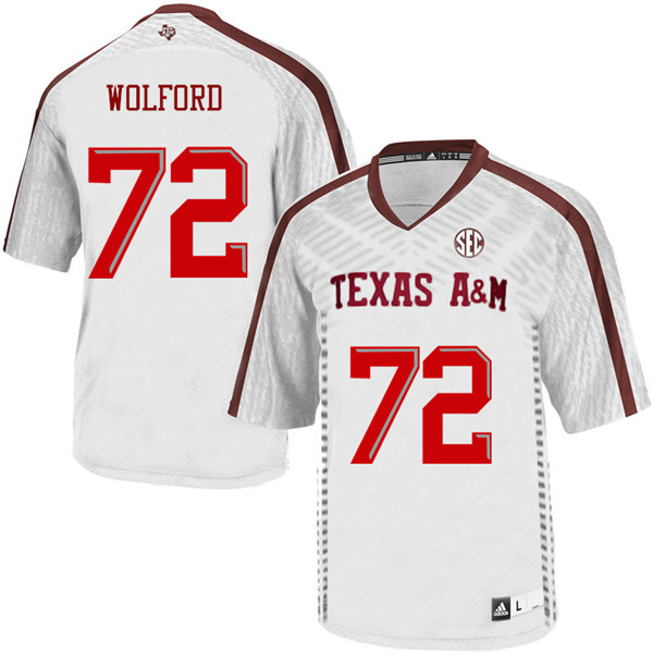 Men #72 Adrian Wolford Texas A&M Aggies College Football Jerseys Sale-White